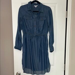 Blue Long Sleeve Polo Collar Shirt Dress